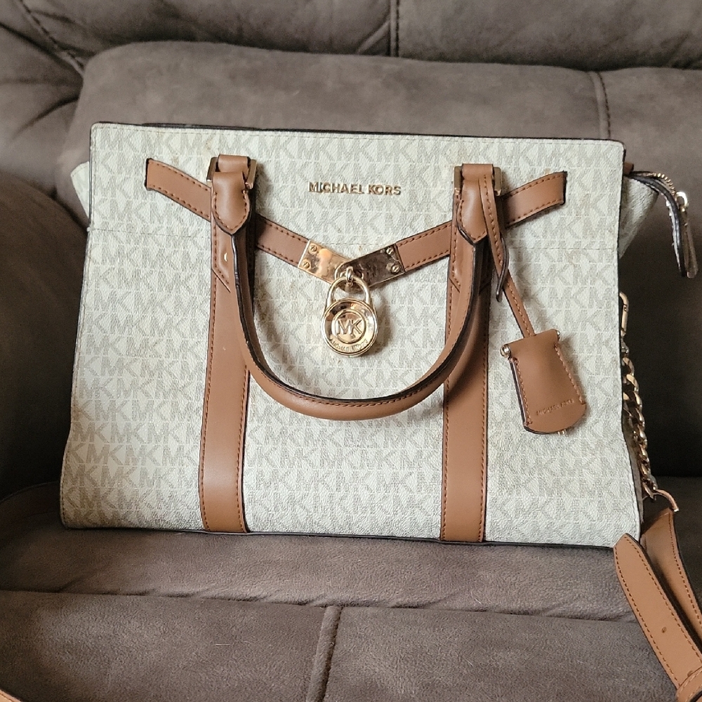 Michael Kors Brown and Cream Signature Satchel